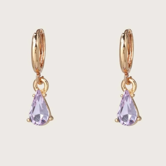 Gold drop earrings with lavender stone - Picture 4 of 8